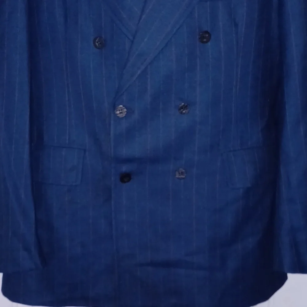 VTG Blue Pinstripe Double-Breasted Wool Blazer / Sportcoat, 42L